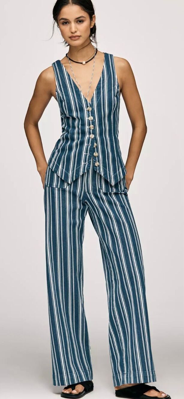 Anthropologie Halsey Striped Matching Set Vest Collette Pants Sz XS/25